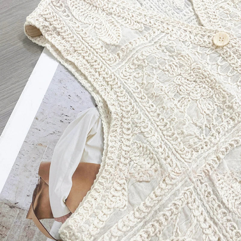 Vintage Cotton Sleeveless Crochet Vests Jackets For Women Tank Tops Summer Loose Boho Beach Cover Up Casual Women's Blusas