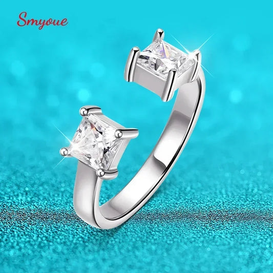 Smyoue 1CTTW 4.5mm プリンセスカット認定モアサナイトリング レディース 調節可能 100% 925スターリングシルバー 結婚式 パーティー バンド ギフト