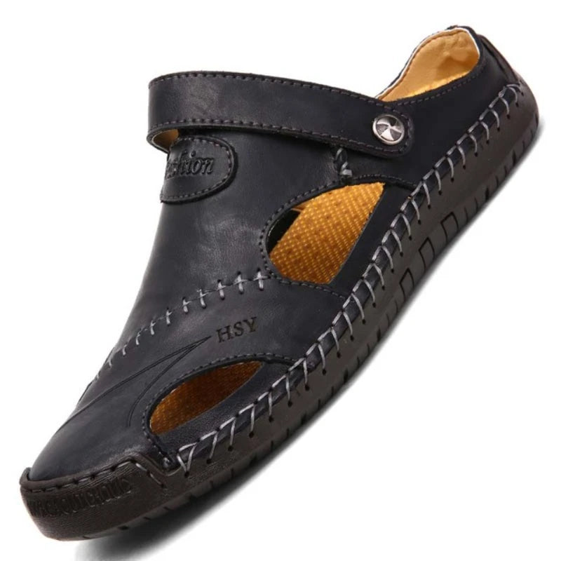 Sandals Man Summer 2023 Leather Slides Breathable Rome Male Outdoor Beach Platform Slippers Soft Hot Sale Men Flat Sandals