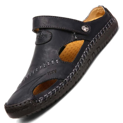 Sandals Man Summer 2023 Leather Slides Breathable Rome Male Outdoor Beach Platform Slippers Soft Hot Sale Men Flat Sandals