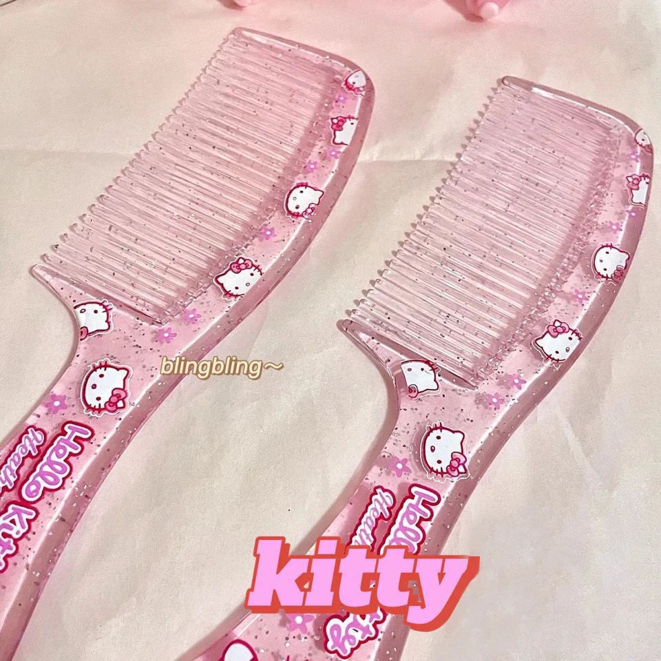 Hello Kitty Comb Dense Tooth Comb Sanrio Heart Transparent Portable Makeup Cute Comb Comb Hair Cartoon Girl Smooth Hair Comb