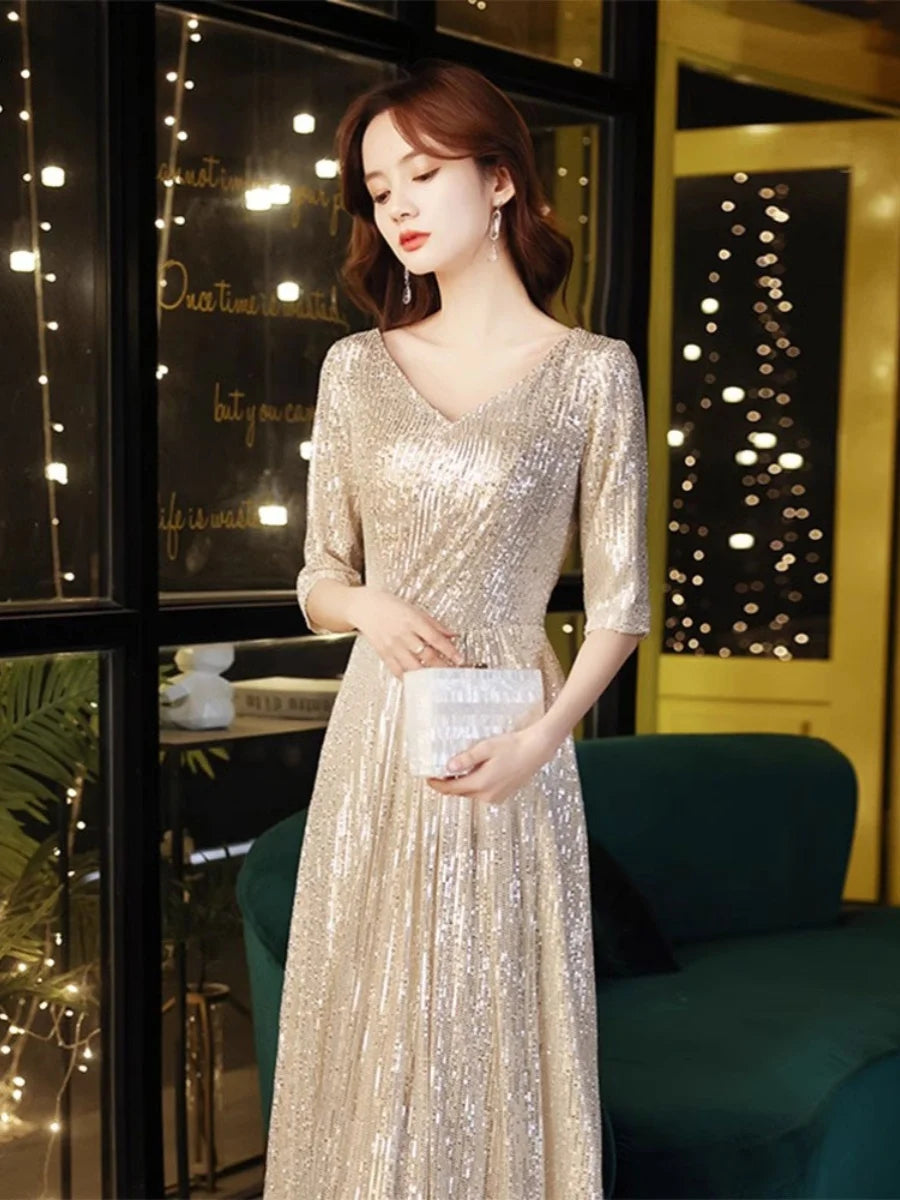 Gold Evening Gown Women's High-End Sensation Luxury Small ence Ball Personali High-End Adult Birthday Host Dr