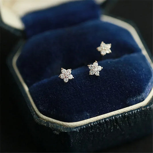 Silver Plating Gold Color Mini Glossy Flower Stud Earrings for Women Girls Cute Simple Exquisite Jewelry