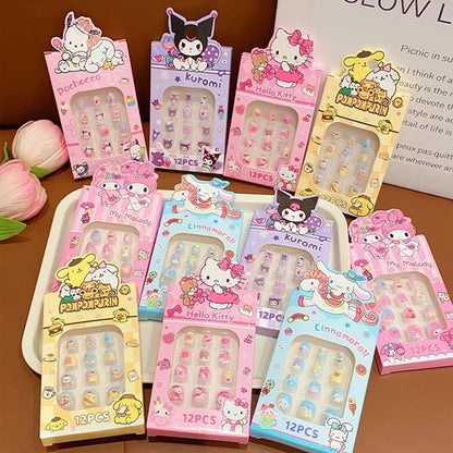 Sanrio Children's Nail Patch Cartoon Hello Kitty Kuromi Nail Sticker Detachable Girl Nails Sweet Lovely Nail Stickers Toy Gift