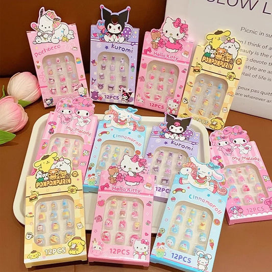 Sanrio Children's Nail Patch Cartoon Hello Kitty Kuromi Nail Sticker Detachable Girl Nails Sweet Lovely Nail Stickers Toy Gift