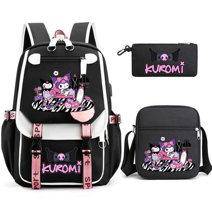 Kuromi Student Backpack 3pcs Cartoon Rucksack Girls School Bag High Capacity Women Backpack Female Cute Leisure Travel Mochilas