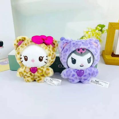 Kawaii Hello Kitty Doll Keychain Sanrio Anime Kuromi Melody Cartoon Leopard Print Kt Pendant Toys Zipper Decoration Girl Gifts
