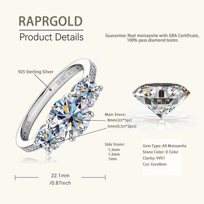 RAPRGOLD All Round Moissanite Promise Ring for Women Solid s925 Sterling Silver Wedding Rings Engagement Band Fine Jewelry Gifts