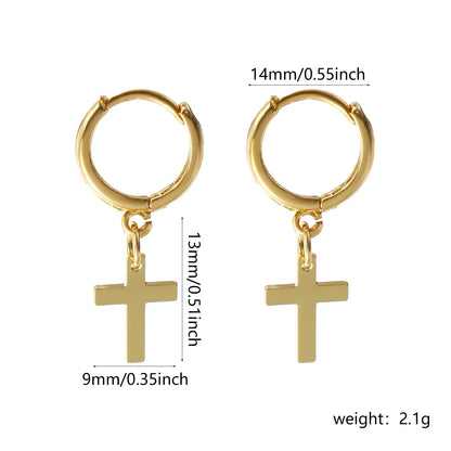 1Pair Exquisite Religious 18K Gold Plated Brass Cross Hoop Earrings For Women Gift 3.1cm x 1.4cm, Post/ Wire Size: 1mm(18 gauge)