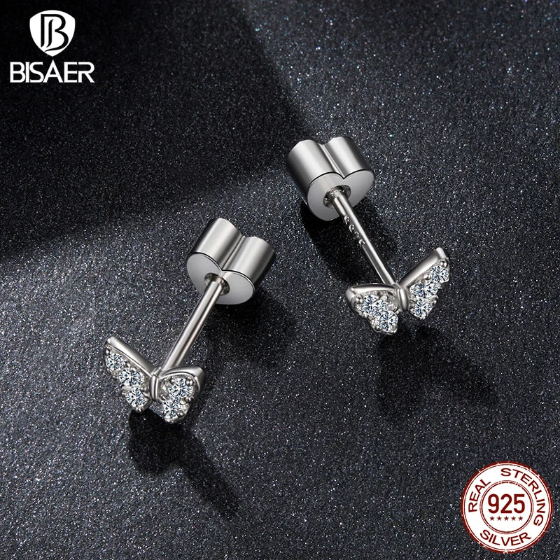 BISAER Butterfly Moissanite Stud Earrings 925 Sterling Silver D Color VVS1 EX Delicate Lab Diamond for Women Party Fine Jewelry