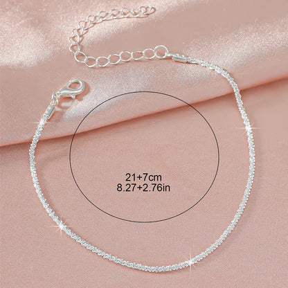 LATS Shiny Sparkling Simple Anklet for Women Gold Silver Color Elegant Jewelry Female Beach Ankle Bracelet on Foot Party Gift