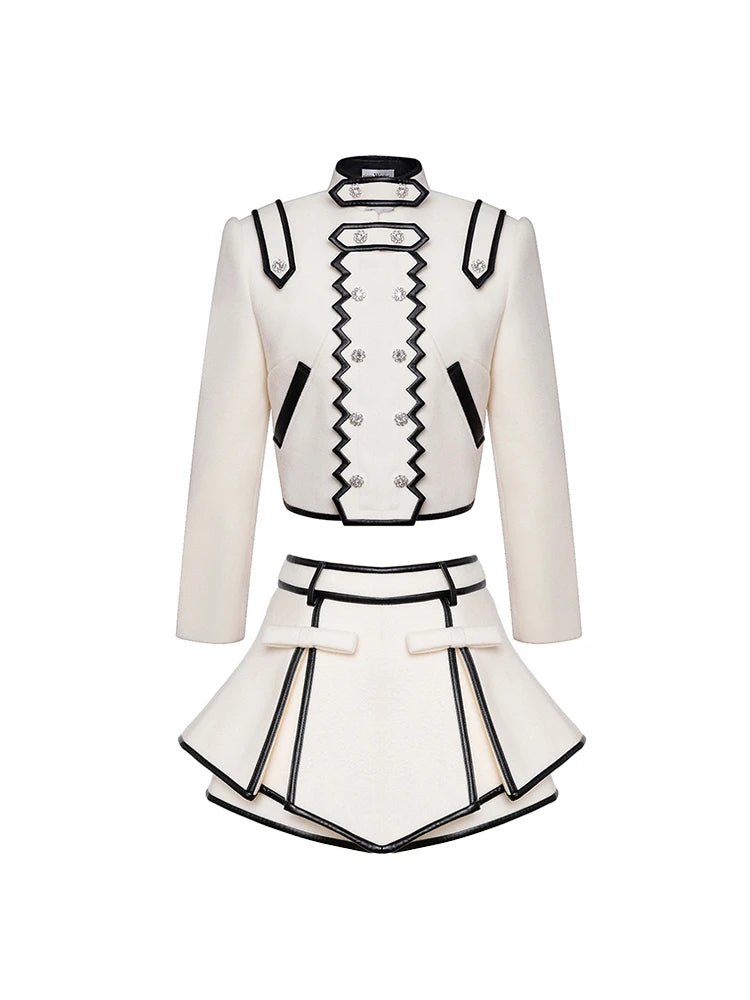Commuter Fashion White Suit Women Autumn Winter New High Quality Short Woolen Jacket Top+Pantskirt Elegant Hot Girl 2-Piece Set