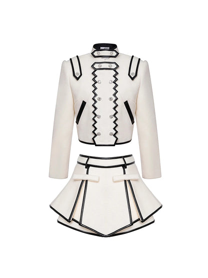 Commuter Fashion White Suit Women Autumn Winter New High Quality Short Woolen Jacket Top+Pantskirt Elegant Hot Girl 2-Piece Set