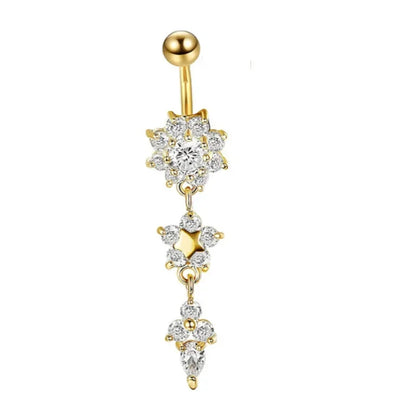 Alloy Zircon Navel Nail Ring Crystal Bar Barbell Drop Flower Dangle Body Piercing Belly Button Rings Men Women Body Jewelry Gift
