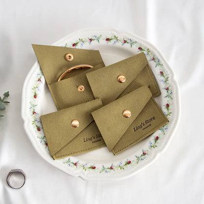 100Pcs Luxury Dark Green Microfiber Gold Snap Bag Envelope Button Purse Pouch For Ring Earrings Headset Coin Soap Gift Organizer