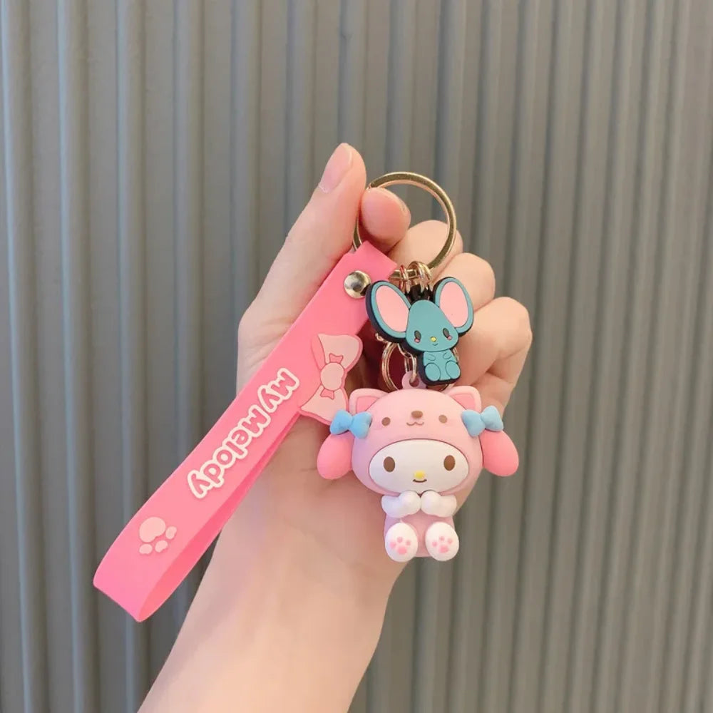 Anime Sanrio Hello Kitty Figures Keychain Kawaii Melody Kuromi Doll Backpack Pendant Decoration Keyring Girl&Kid Gifts Toys