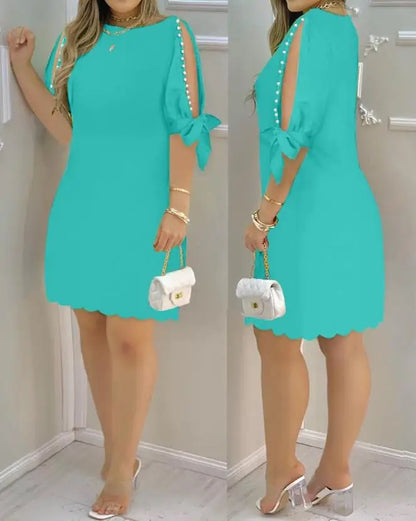 Elegant Dresses for Women Hollow Out Round Neck Casual Mini Dress Vacation New Fashion 2023 Summer Casual Sexy Female Clothing