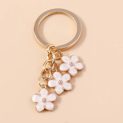Cute Enamel Keychain Colorful Sakura Flower Key Ring Sweet Key Chains for Women Girls Handbag Accessories DIY Jewelry Gifts