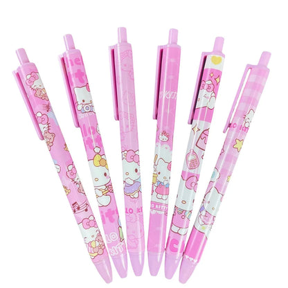6pcs Cute Cartoon Sanrio Kuromi Hello Kitty 0.5mm Gel Pen My Melody Student  STPen Tip Quick Drying Exam Pen Stationery Supplies
