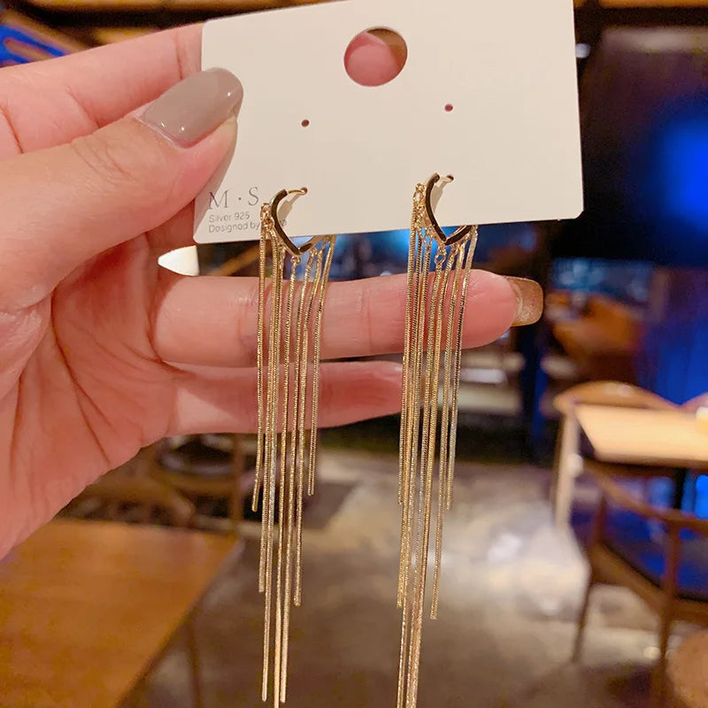 925 Silver Needle Korean Fashion Long Chain Tassel Earrings For Women Metal Earing Jewelry 2025 Trending Women's Drop Earrings