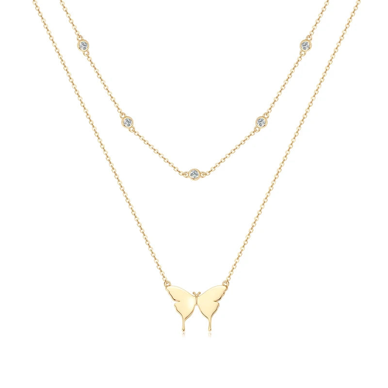 Lnkry Double Layer Chain Necklace For Women 925 Certified Original Butterfly Moissanite Pendant Necklace 2025 Trend Jewelry