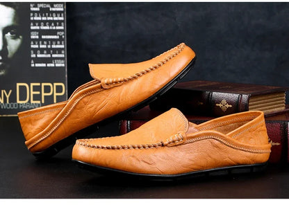 Men Loafers 2024 New Leather Shoes Men‘s Casual Shoes Moccasins Breathable Sneakers Men Driving Shoes Comfort Flats Plus Size 46