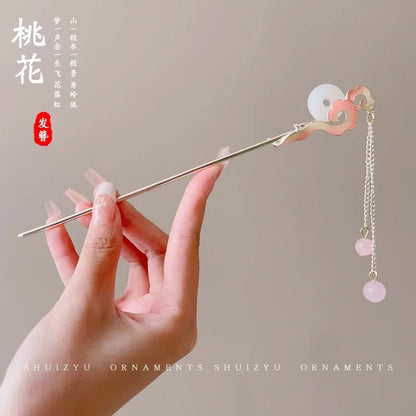 Elegant Chinese Style Hair Accessory Romantic Enameled Flower Tassel Hair Clip Alloy Jewelry Hairpin For Women Fashion Hairpin