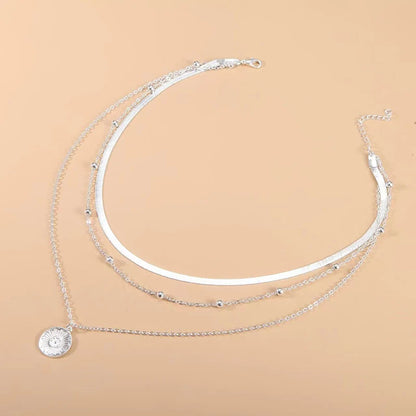 925 Sterling Silver Three-Layer Round Necklace Simple Snake Chain Charm Ball Chain Party Gift For Women's Exquisite Jewelry