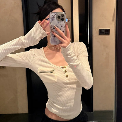 Tonngirls Harajuku Vintage T Shirt Women Long Sleeve Skinny Y2k American Retro 90s Crop Tops Streetwear Basci Tee Tops Autumn