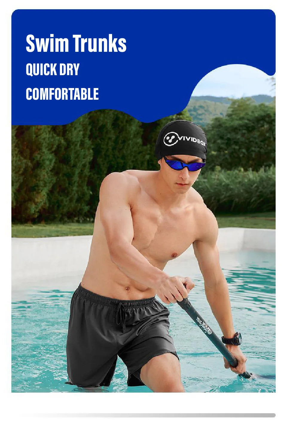 Men Swim Trunks Double-Layer Comfort Compression Liner Swim Shorts Quick Dry Beach Pants 7"