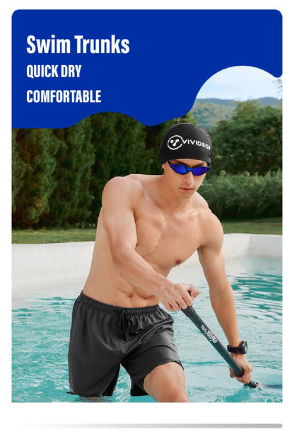 Men Swim Trunks Double-Layer Comfort Compression Liner Swim Shorts Quick Dry Beach Pants 7"