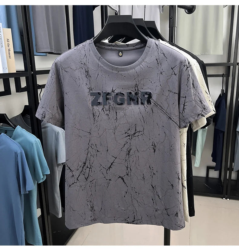 Top Grade Print New Summer Tops Hipster Designer Tshirt Men 2025 Brand Short Sleeve Round Neck Casual Fashion Men Clothing