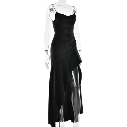 Articat Elegant Spaghetti Strap Satin Split Maxi Dress Women Sexy Backless Bodycon Party Evening Dress Summer Holiday Beachwear