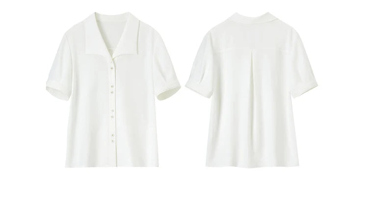 SENTUBILA Turn Down Collar Shirt Women Summer 2025 Twill Texture Chic Button Short Sleeve Elegant Solid Woman Blouse 152C87931