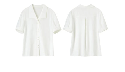SENTUBILA Turn Down Collar Shirt Women Summer 2025 Twill Texture Chic Button Short Sleeve Elegant Solid Woman Blouse 152C87931