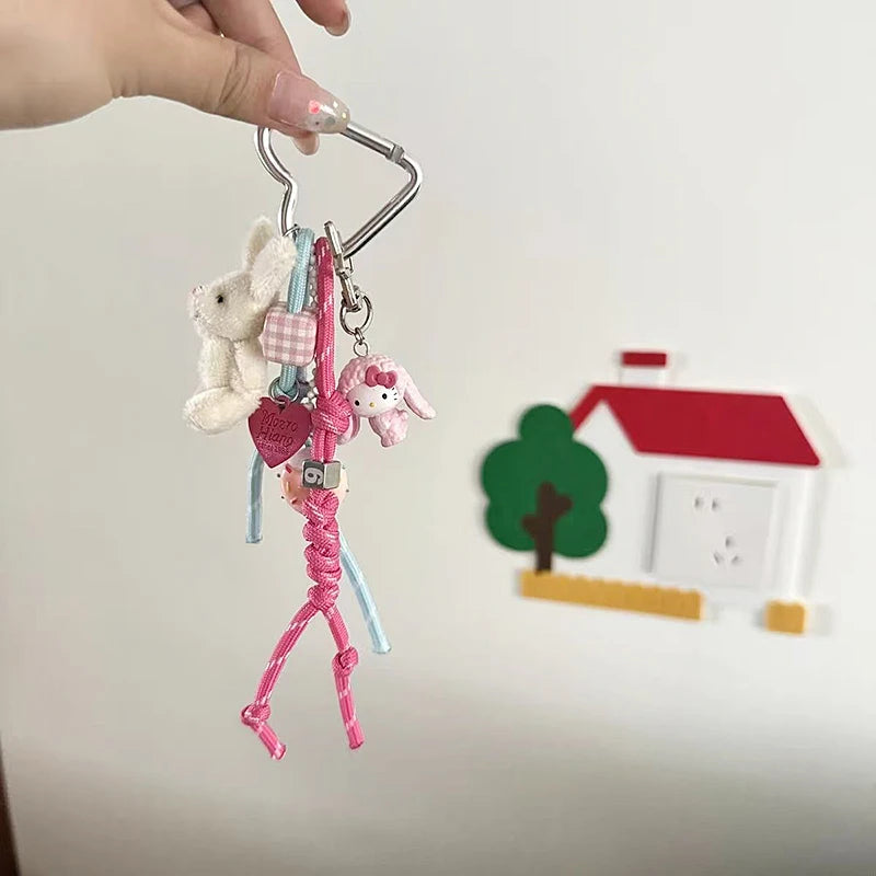 Sanrios Hellokittys Keychain Kawaii Cute Action Figure Rabbit Plush Key Chain Doll Pendant Bag Charm Accessories Keyring Ins