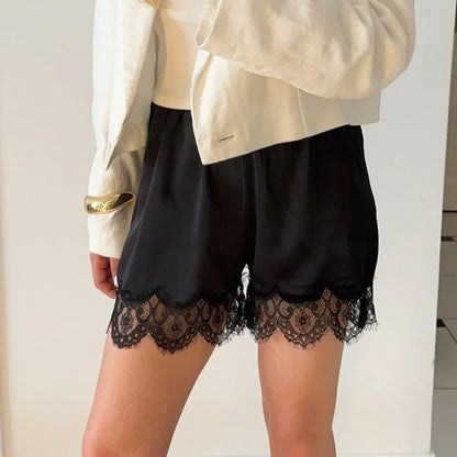 New Lace Casual Wide Leg Shorts Solid Elegant Black Short Pants High Waist Sexy Short High Street Y2k Bottoms Women Summer Short