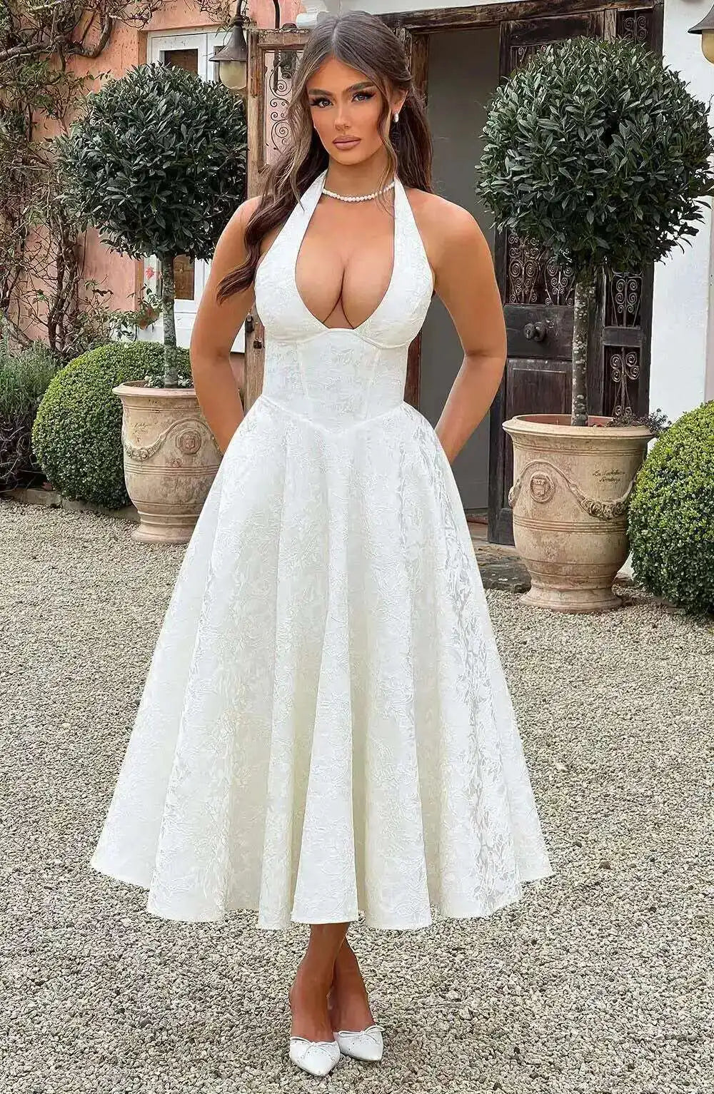 Giyu Club Evening Party Dresses Women 2025 Summer Sexy Bow Halter Long Dress Elegant Jacquard Lace Up Backless Birthday Robe