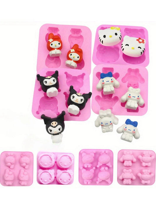 1pc HelloKittys My Melody Kuromi Cinnamoroll Silicone Baking Mold 4-Cavity Food Grade Flexible DIY Mold for Cake Chocolate De