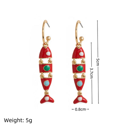 Golden fish shaped colorful oil dripping small fish earrings handmade DIY pendant accessories earrings womana