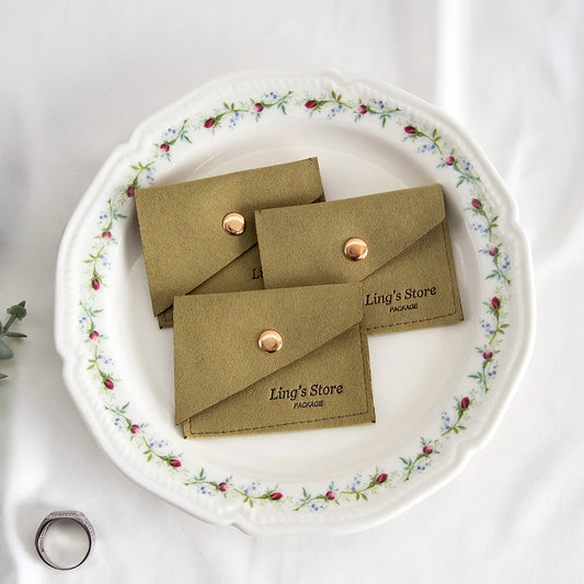 100Pcs Luxury Dark Green Microfiber Gold Snap Bag Envelope Button Purse Pouch For Ring Earrings Headset Coin Soap Gift Organizer