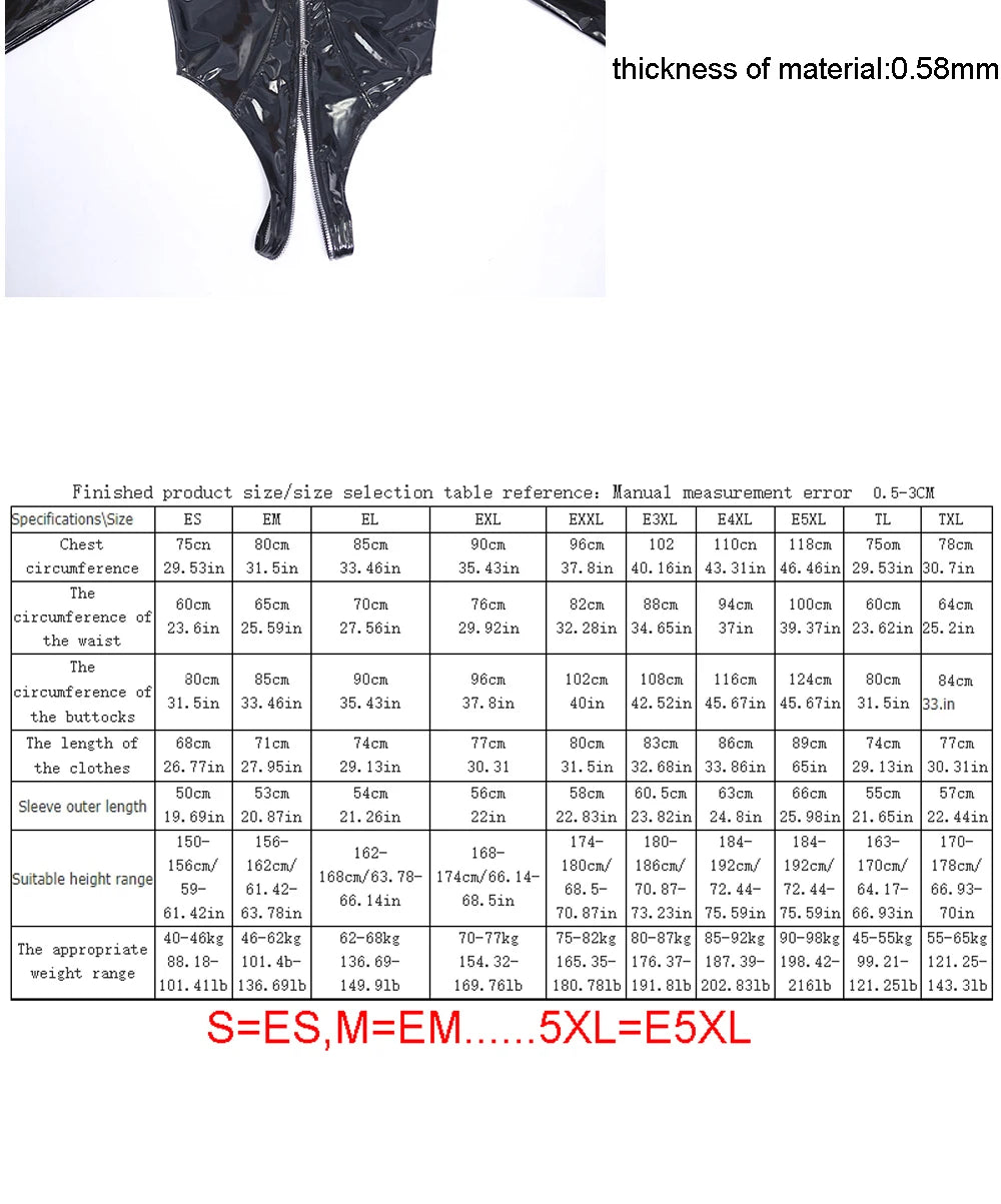 Shiny Faux PU Leather Zipper Open Crotch Bodysuit Wet Look PVC Catsuit Tight Sexy Body Teddies High Cut Swimsuit Leotard Unitard