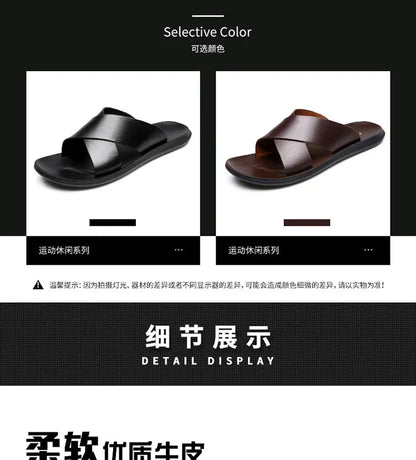 Sandals for Men Slippers Genuine Leather Luxury Brand Fashion  Men Flats Casual Non-slip Beach Sandalia Zapatos Hombre 2024