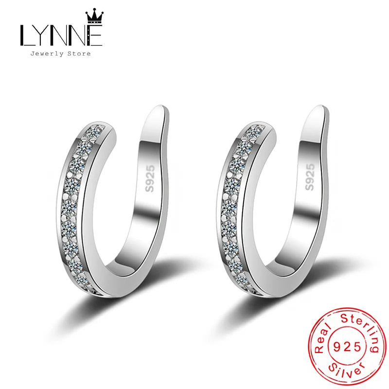 Punk Rock Unisexual U Type Zircon Clip Earrings 925 Sterling Silver C Shape Rhinestone Ear Bones Nose Clip Women&Men Jewelry