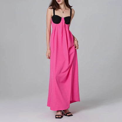 Puloru Night Clubbing Party Dresses Women Patchwork Backless Sleeveless Loose Fit Slips Long Dress Gown Evening Vestidos