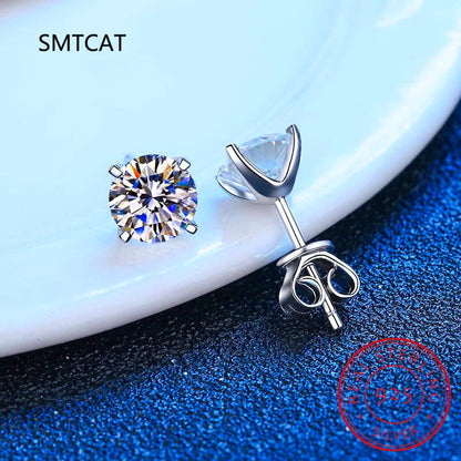 Dカラー 1CT モアサナイト スタッドピアス 925スターリングシルバー ブリリアントラウンドカット ラボ製ダイヤモンド ジュエリー レディース用ブリンコス