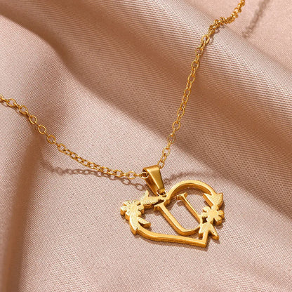 Initial Letter Stainless Steel Pendant Necklace for Women Fashion Gold Color Chain A-Z Alphabet Clavicle Necklaces Jewelry Gift