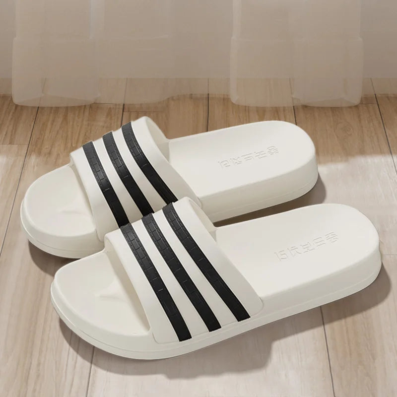 Cold slippers for women in summer, fashionable outerwear for couples, thick soled, non slip, one line mop, bathroom slippers