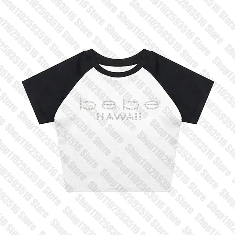 原宿系レターラインストーンベベグラフィックタンクトップレディースリブクロップトップスキニーセクシーストリートウェアパーティークラブY2K服美的
