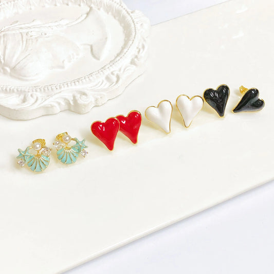 Enamel Oil Heart Stud Earrings for Women Girls New Fashion Party Golden Color Love Earrings Cute Romantic Jewelry Fine Gift